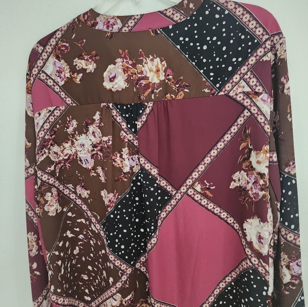 Maurices Patchwork Tunic Blouse Pullover Semi-Sheer Long Sleeve Button Cuff- M - Picture 11 of 13